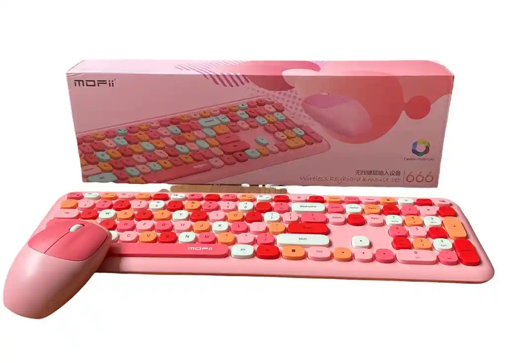 Combo Inalámbrico Teclado Y Mouse Mofii 666 Rosa