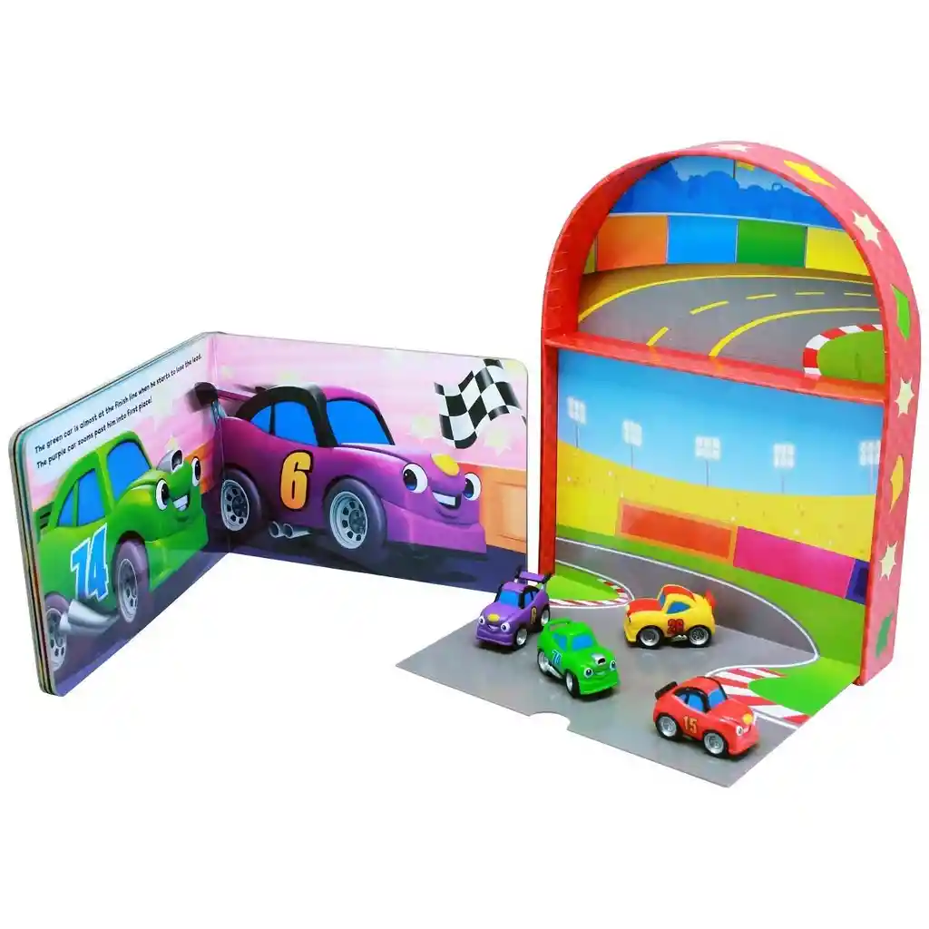 Libro Para Niños Y Juego 2 En 1 Figuras Carros De Carreras