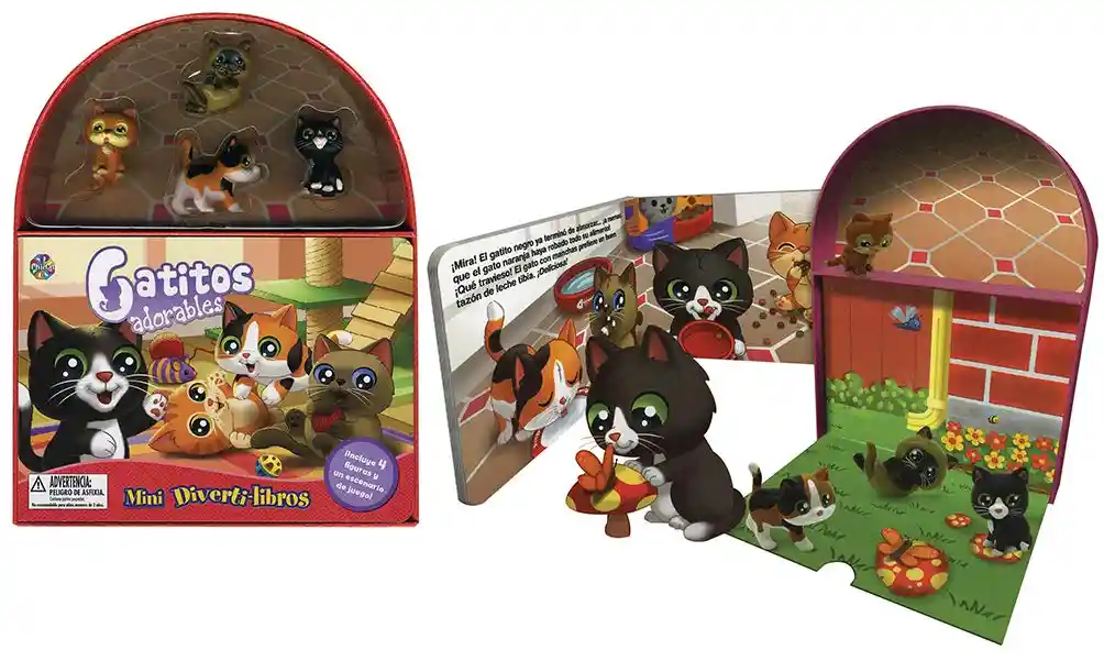 Libro Para Niñas Y Juego 2 En 1 Figuras Animales Gatos Niños