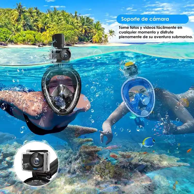 Gopro Mascara Buceo Careta Snorkel Full Face Soporte Camara