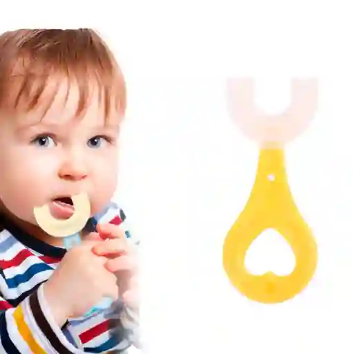 Cepillo De Dientes En Silicona Para Bebé Con Cabezal En U Corazón Amarillo