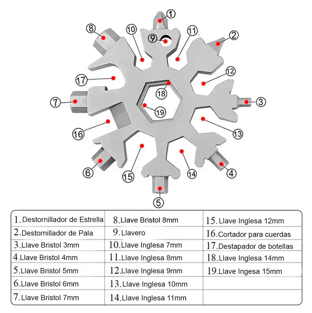 Universal Llave Copo De Nieve Hexagonal Multifuncion18 En 1 Dorada