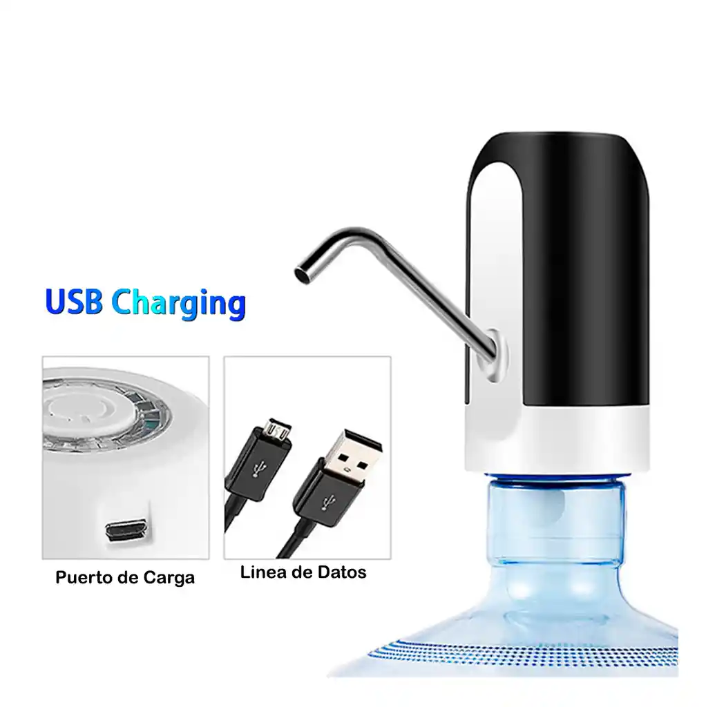 Dispensador De Agua Eléctrico Universal Con Carga Usb Negro