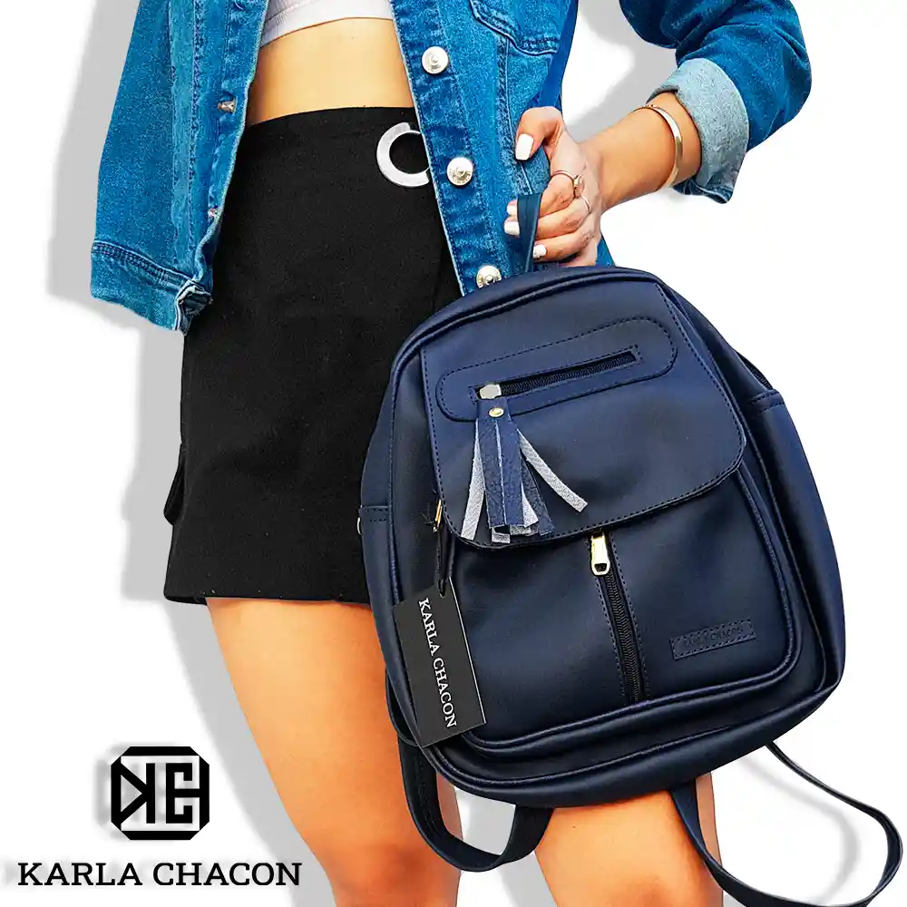 Morral Bolso Mochila De Mujer Dama Unicolor Karla Chacon Fabi Azul