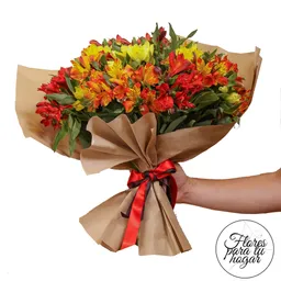 Bouquet Astromelias Rojo,naranja Y Amarillo
