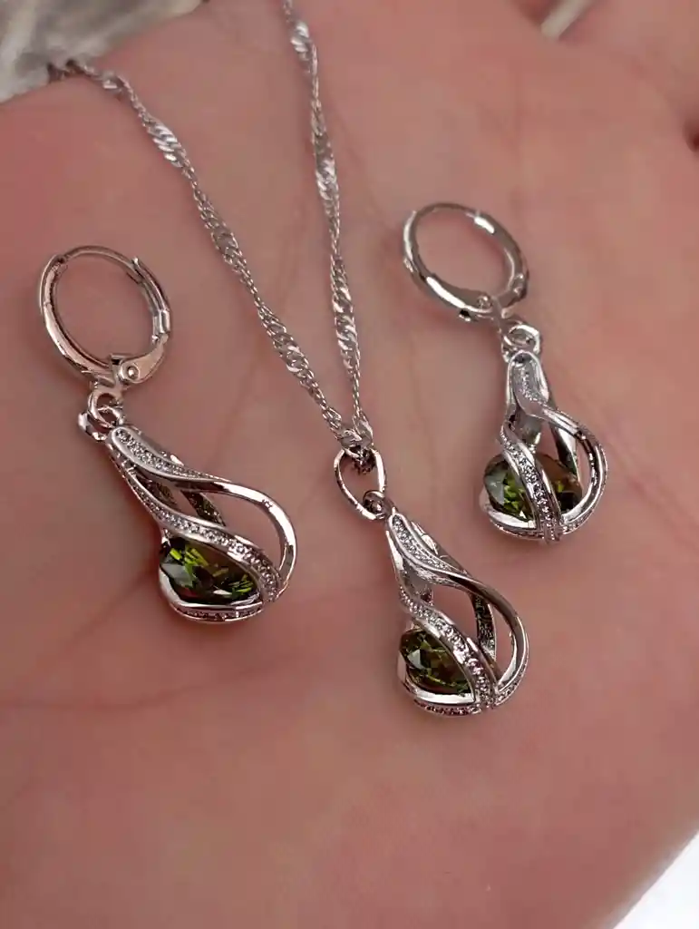 Juego Joyeria De Plata 925, Aretes Con Cadena Y Dije, Regalo Perfecto