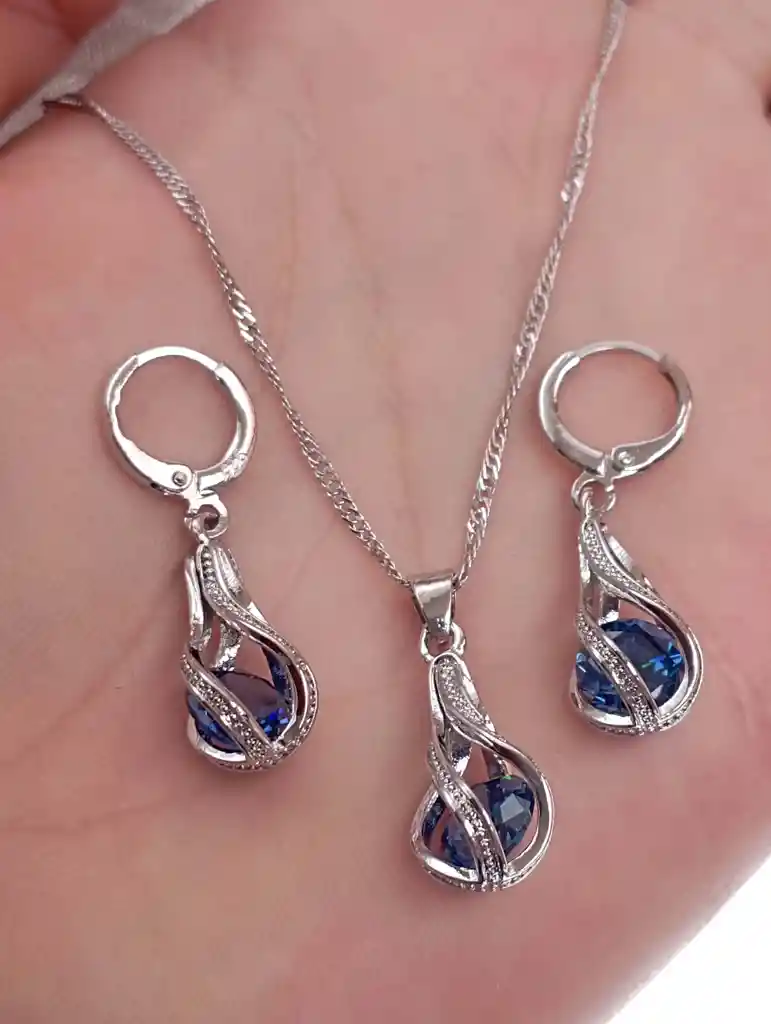 Juego Joyeria De Plata 925, Aretes Con Cadena Y Dije, Regalo Perfecto