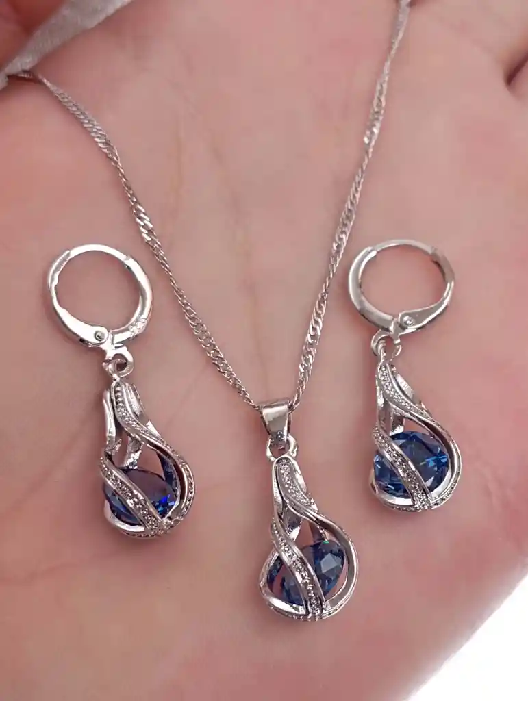 Juego Joyeria De Plata 925, Aretes Con Cadena Y Dije, Regalo Perfecto