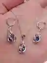 Juego Joyeria De Plata 925, Aretes Con Cadena Y Dije, Regalo Perfecto