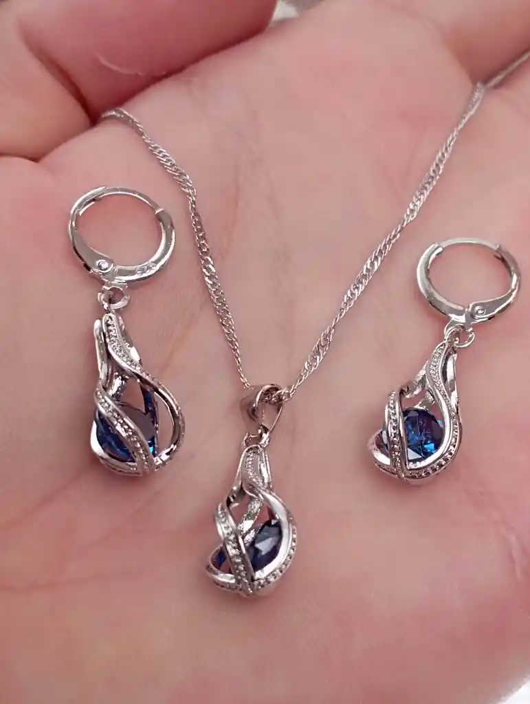 Juego Joyeria De Plata 925, Aretes Con Cadena Y Dije, Regalo Perfecto