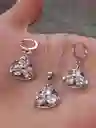 Juego Joyeria De Plata 925, Aretes Con Cadena Y Dije, Regalo Perfecto