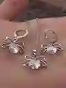 Juego Joyeria De Plata 925, Aretes Con Cadena Y Dije, Regalo Perfecto