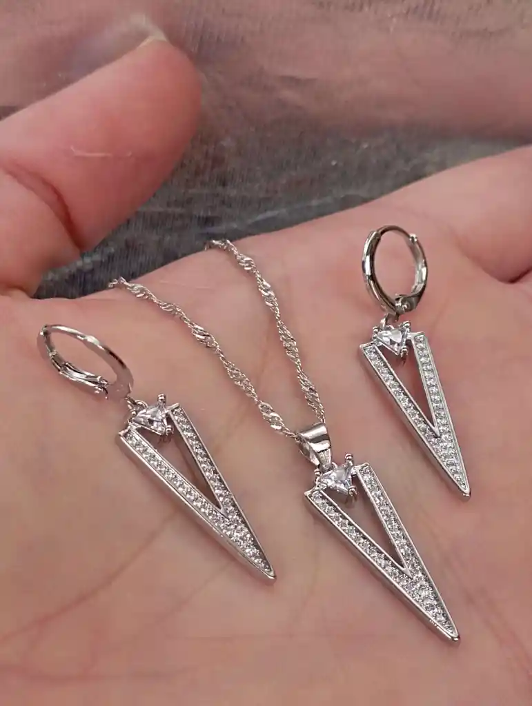 Juego Joyeria De Plata 925, Aretes Con Cadena Y Dije, Regalo Perfecto