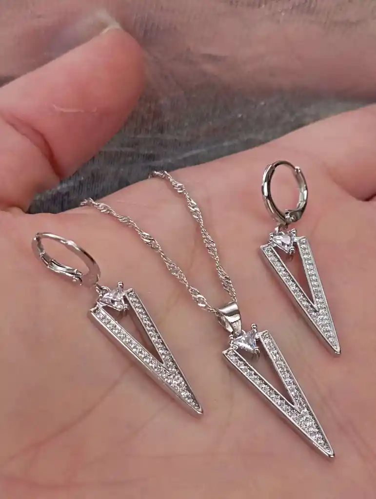 Juego Joyeria De Plata 925, Aretes Con Cadena Y Dije, Regalo Perfecto