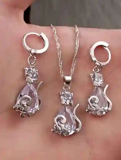 Juego Joyeria De Plata 925, Aretes Con Cadena Y Dije, Regalo Perfecto