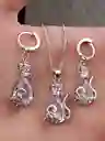 Juego Joyeria De Plata 925, Aretes Con Cadena Y Dije, Regalo Perfecto