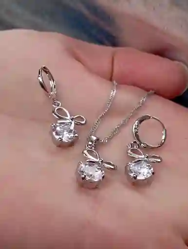 Juego Joyeria De Plata 925, Aretes Con Cadena Y Dije, Regalo Perfecto