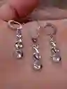 Juego Joyeria De Plata 925, Aretes Con Cadena Y Dije, Regalo Perfecto