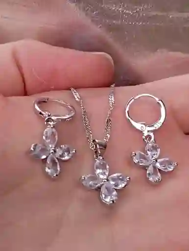 Juego Joyeria De Plata 925, Aretes Con Cadena Y Dije, Regalo Perfecto