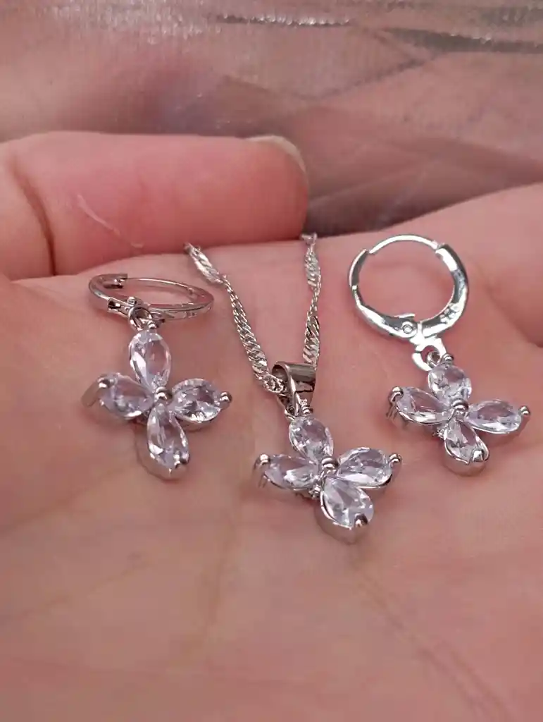 Juego Joyeria De Plata 925, Aretes Con Cadena Y Dije, Regalo Perfecto