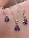 Juego Joyeria De Plata 925, Aretes Con Cadena Y Dije, Regalo Perfecto