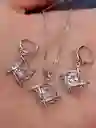 Juego Joyeria De Plata 925, Aretes Con Cadena Y Dije, Regalo Perfecto