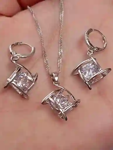 Juego Joyeria De Plata 925, Aretes Con Cadena Y Dije, Regalo Perfecto