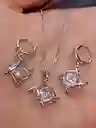 Juego Joyeria De Plata 925, Aretes Con Cadena Y Dije, Regalo Perfecto