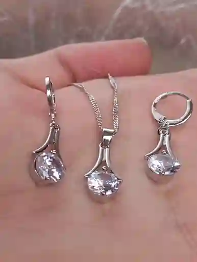 Juego Joyeria De Plata 925, Aretes Con Cadena Y Dije, Regalo Perfecto