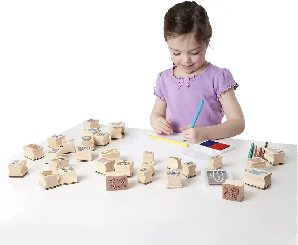 Juguete Niños Set De Arte Juego De Sellos Animales Madera