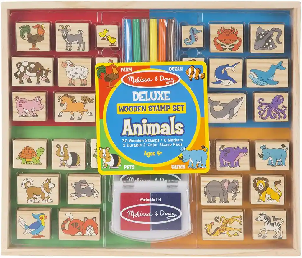 Juguete Niños Set De Arte Juego De Sellos Animales Madera