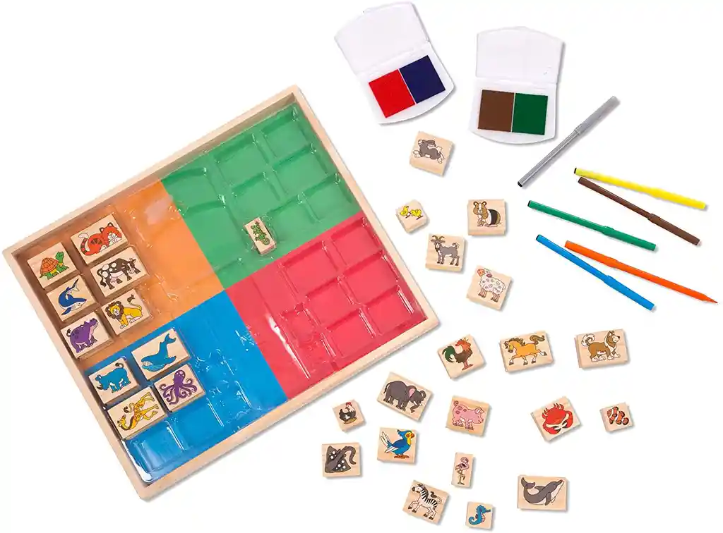 Juguete Niños Set De Arte Juego De Sellos Animales Madera