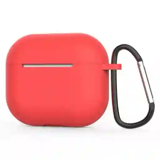 Protector Airpods 3 (tercera Generación) Con Gancho. Silicona Flexible. Color: Rojo Claro