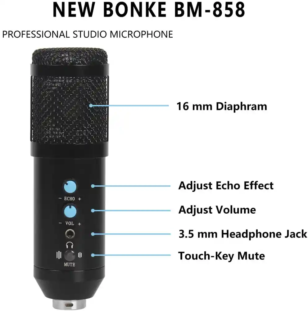 Micrófono Condensador Usb Profesional Tripode Ajustable Bm-858