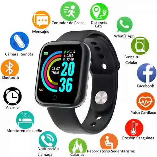 Negro Reloj Inteligente Smartwatch Bluetooth Sensor Pulso Cardiaco