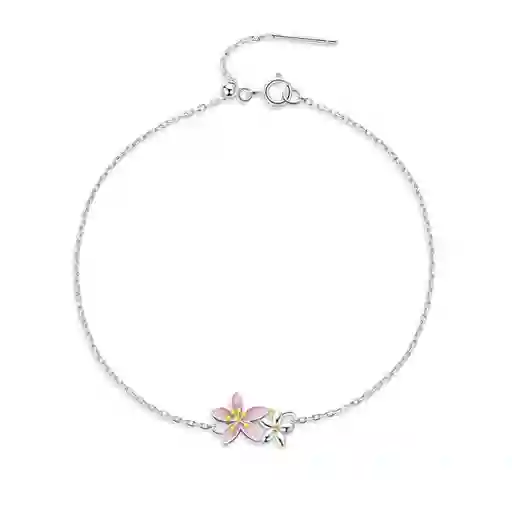 Pulsera Manilla Para Mujer Dije Flores Fabricada En Plata