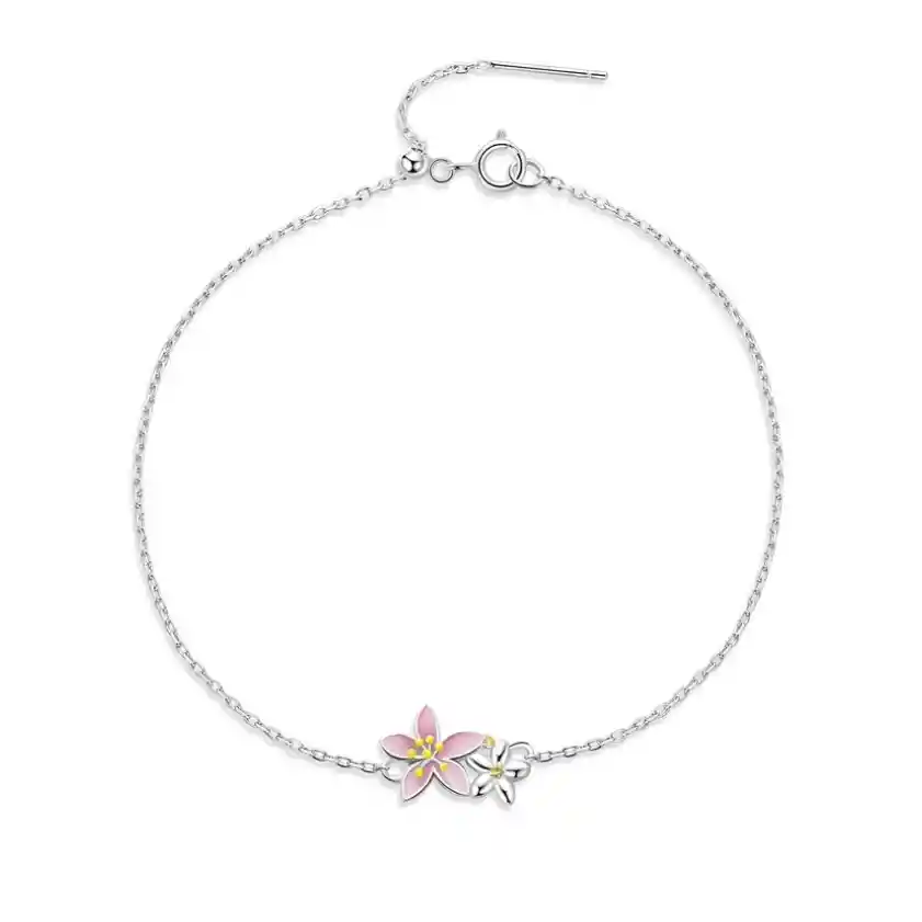 Pulsera Manilla Para Mujer Dije Flores Fabricada En Plata