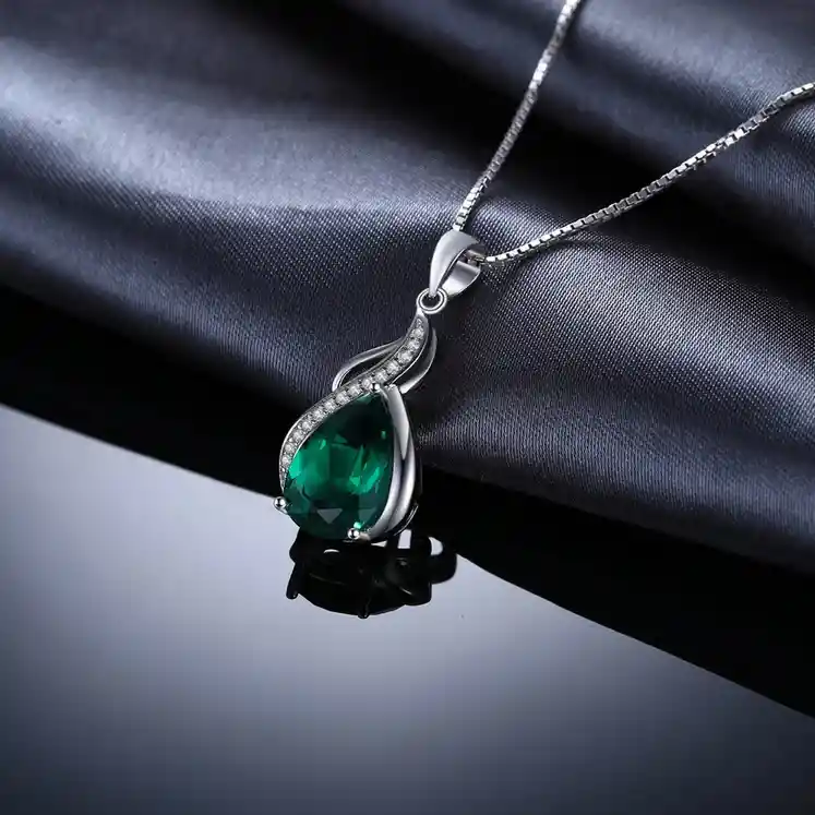 Collar Cadena Gota Para Mujer Con Esmeralda Fabricado En Plata 925