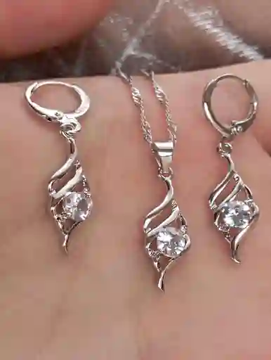 Juego Joyeria De Plata 925, Aretes Con Cadena Y Dije, Regalo Perfecto Jdp366