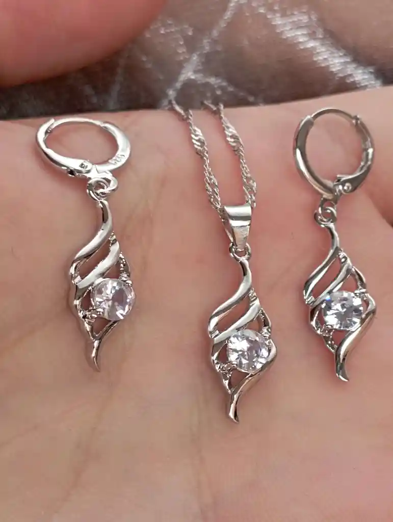 Juego Joyeria De Plata 925, Aretes Con Cadena Y Dije, Regalo Perfecto Jdp366