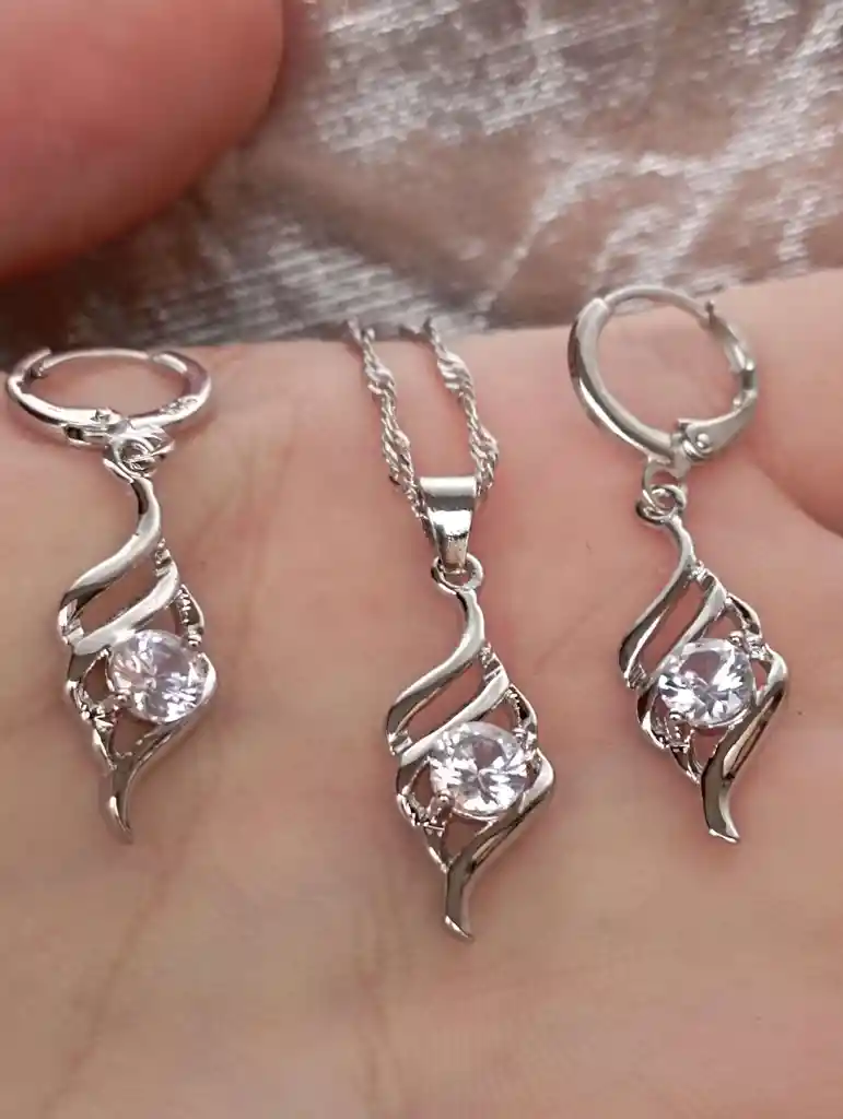 Juego Joyeria De Plata 925, Aretes Con Cadena Y Dije, Regalo Perfecto Jdp366