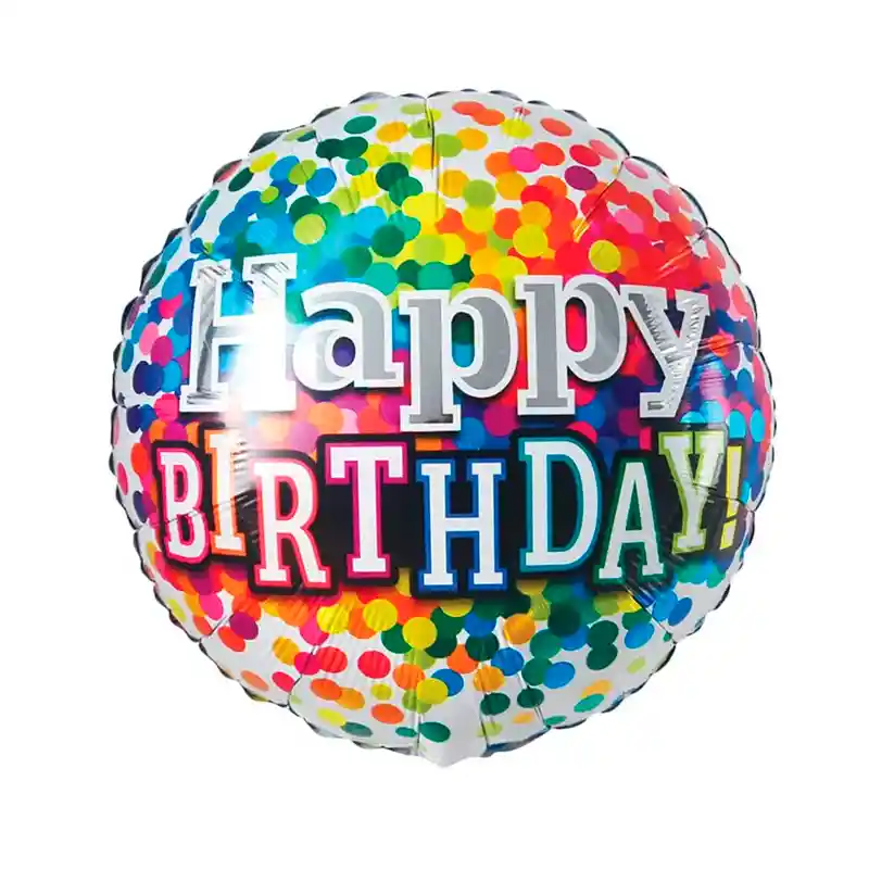 Globo Circular Happy Birthday Puntos Multicolor Fondo Blanco