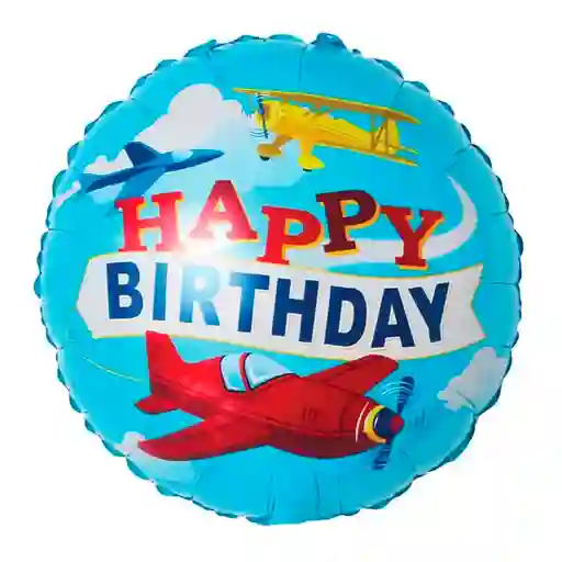 Globo Circular Happy Birthday Aviones