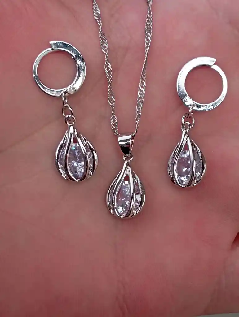 Juego Joyeria De Plata 925, Aretes Con Cadena Y Dije, Regalo Perfecto Jdp367