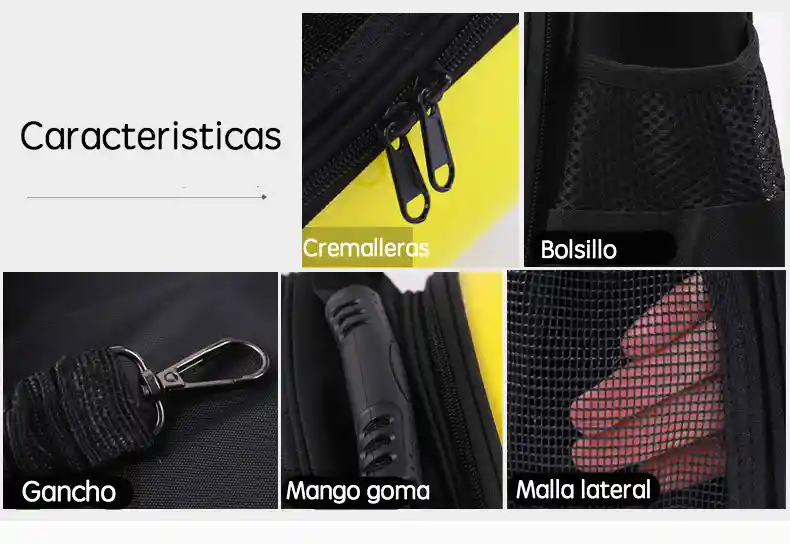 Maleta Capsula Morral Para Mascotas Con Diseños Negro-gris