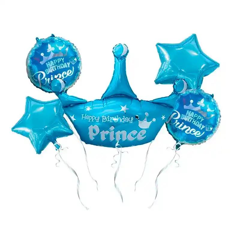 Kit Globos Corona Princesa Azul 5 Und