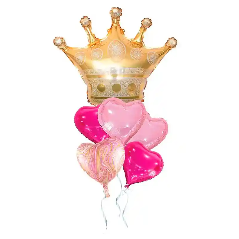 Kit Globos Corona Princesa Dorado Y Rosa 8 Und