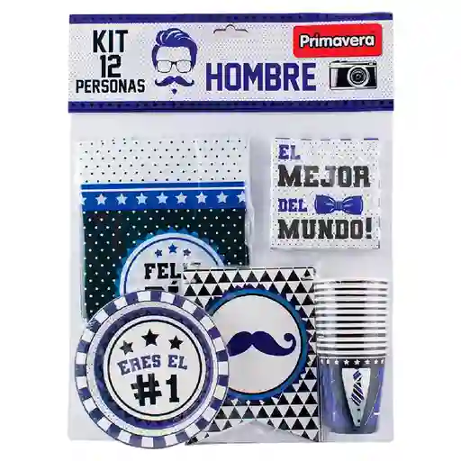 Kit De Fiesta Hombre Color Blanco Y Azul 12 Personas