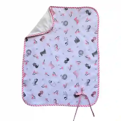 Cambiador Bebé Sencillo Borde Rosa Con Animalitos Y Palmeras Rosa