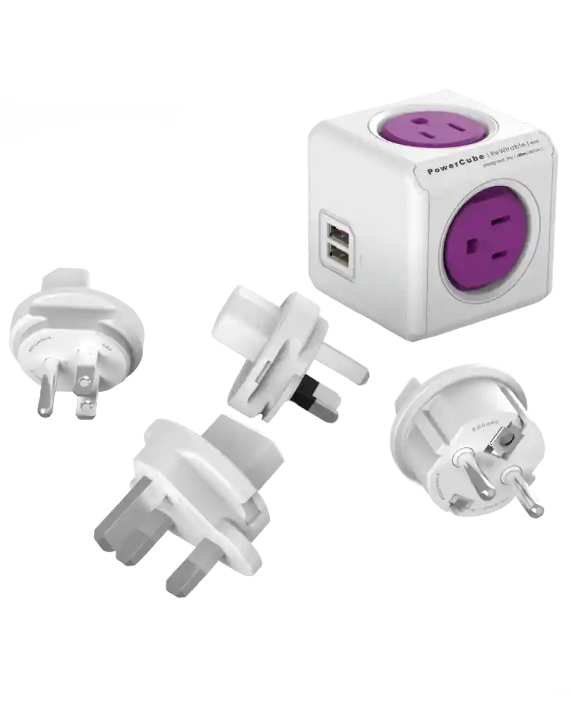 Multitoma Powecube 4 Entradas 2 Puertos Usb + 4 Adaptadores Viajera